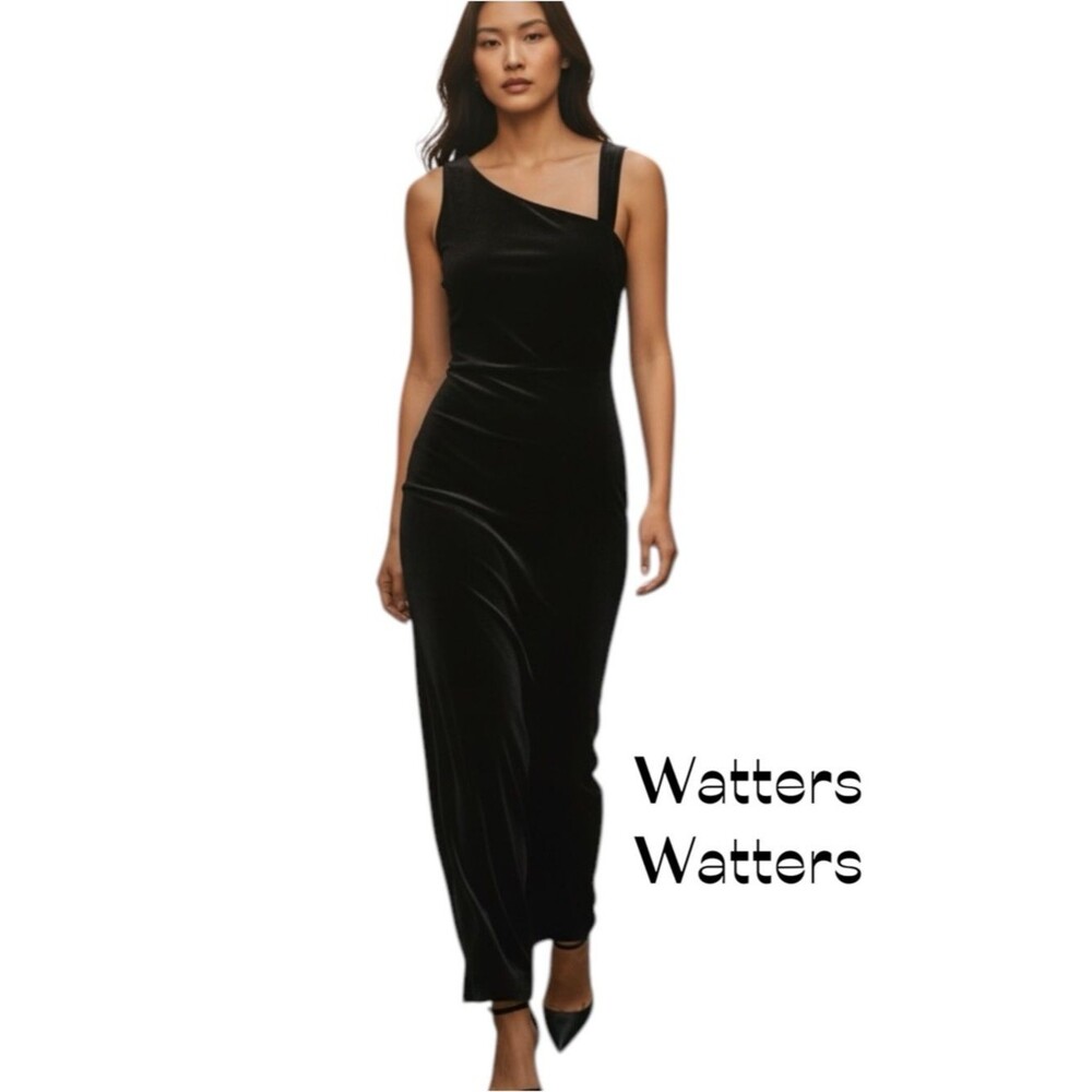 Watters Black One-Shoulder Velvet Evening Dress Size 4 Designer Luxury Glam